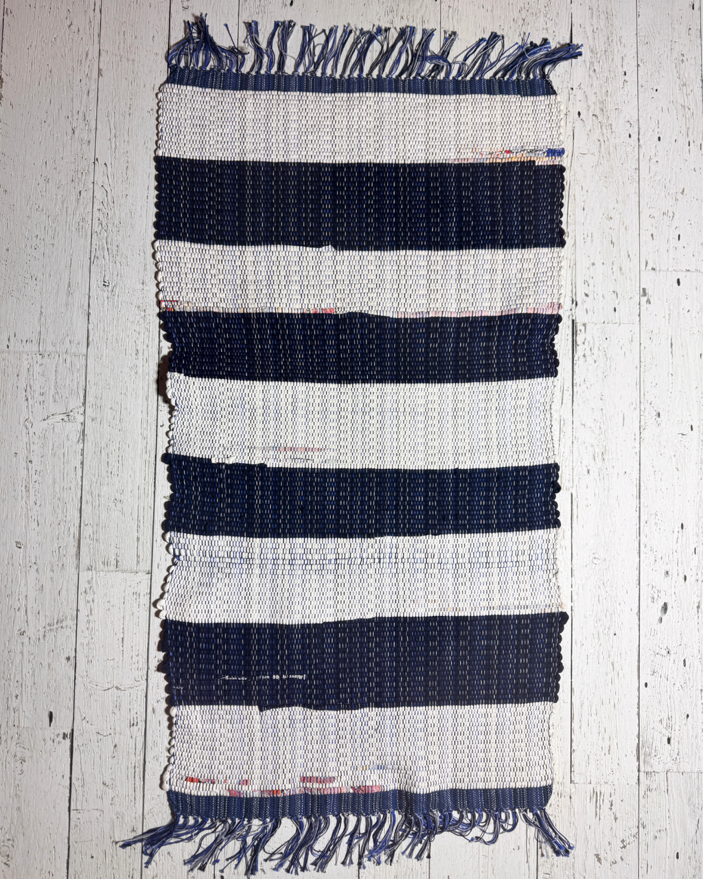 Cotton Shirts Handmade Rug 40" x 22" Navy, White, Blue