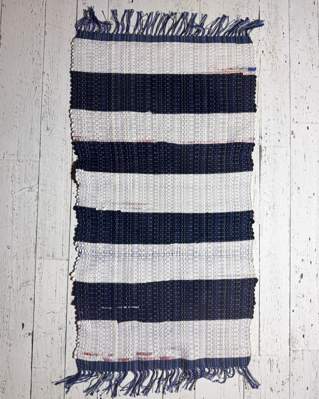 Cotton Shirts Handmade Rug 40" x 22" Navy, White, Blue