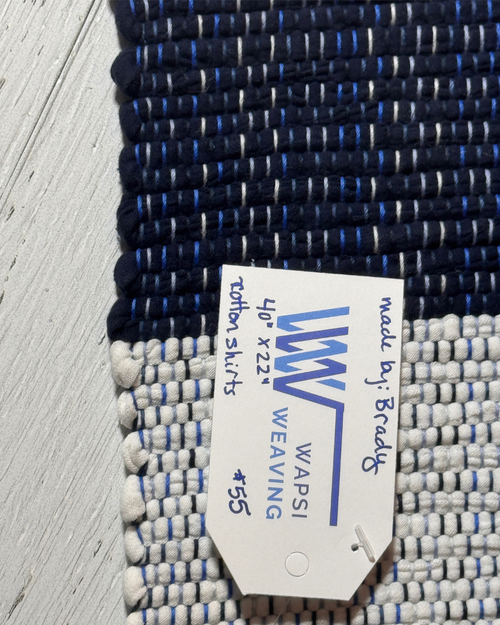 Cotton Shirts Handmade Rug 40" x 22" Navy, White, Blue