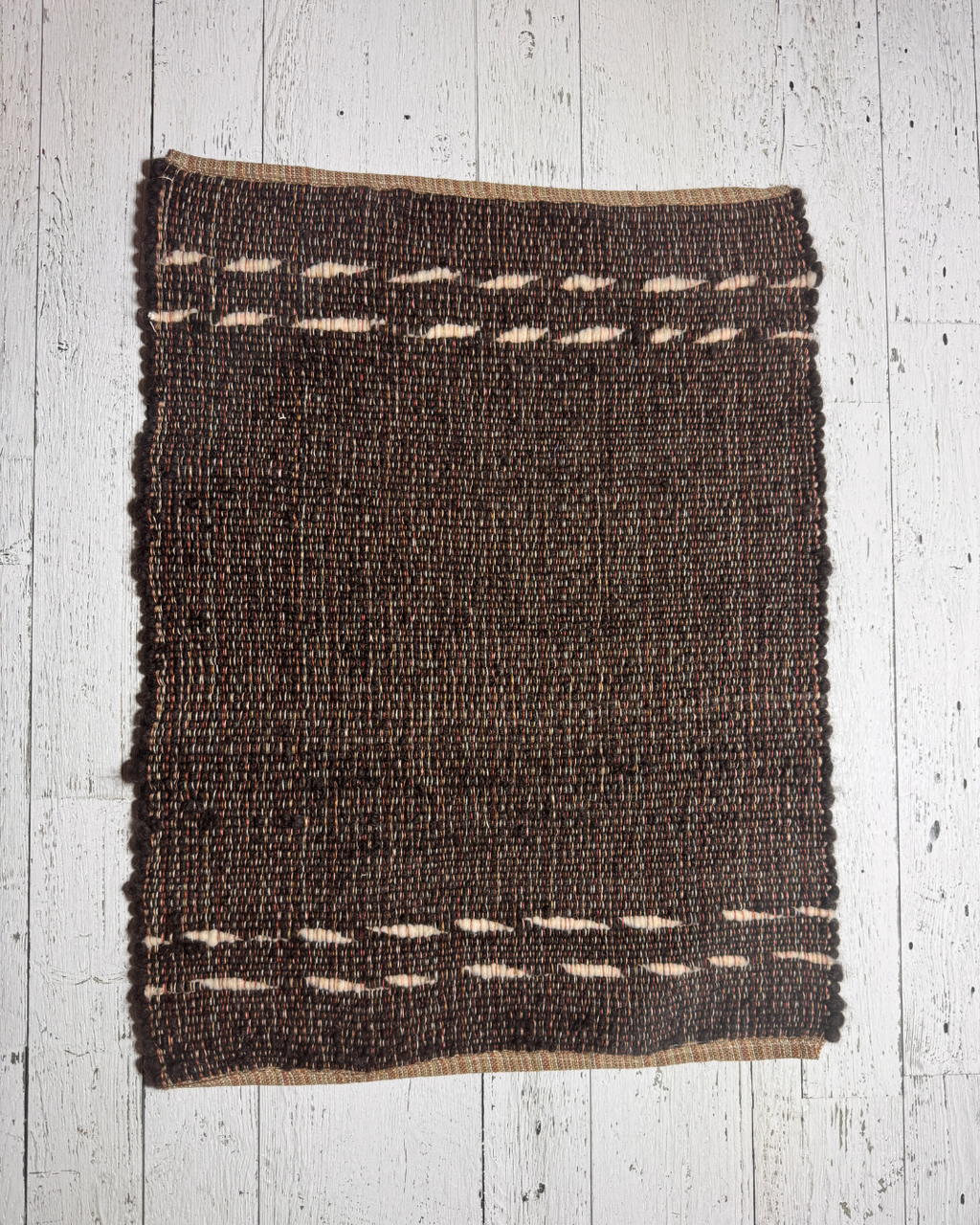 Wool Handmade Rug 25" x 32" Brown, Tan, Multicolor