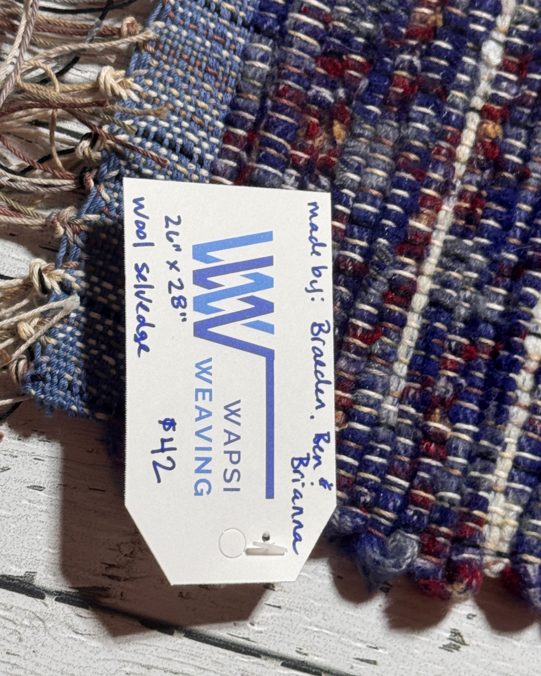 Wool Selvedge Handmade Rug 26" x 28" Blue, Red, Tan