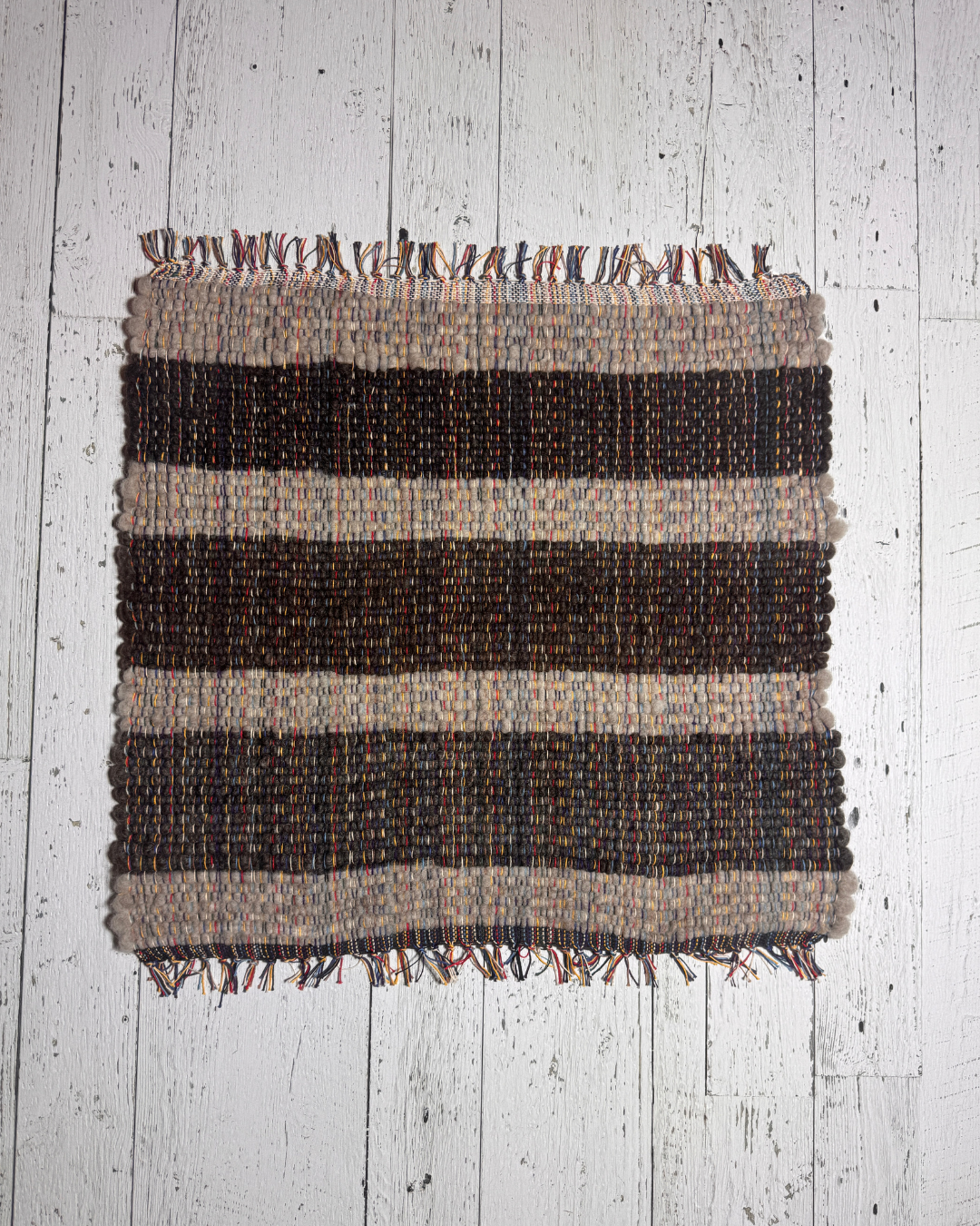 Wool Handmade Rug 23" x 24" Brown, Oatmeal, Multicolor