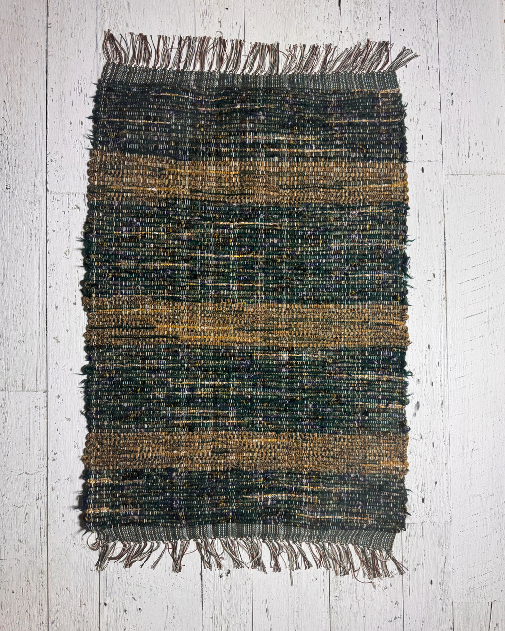 Wool Selvedge Handmade Rug 35" x 25" Green, Yellow, Multicolor