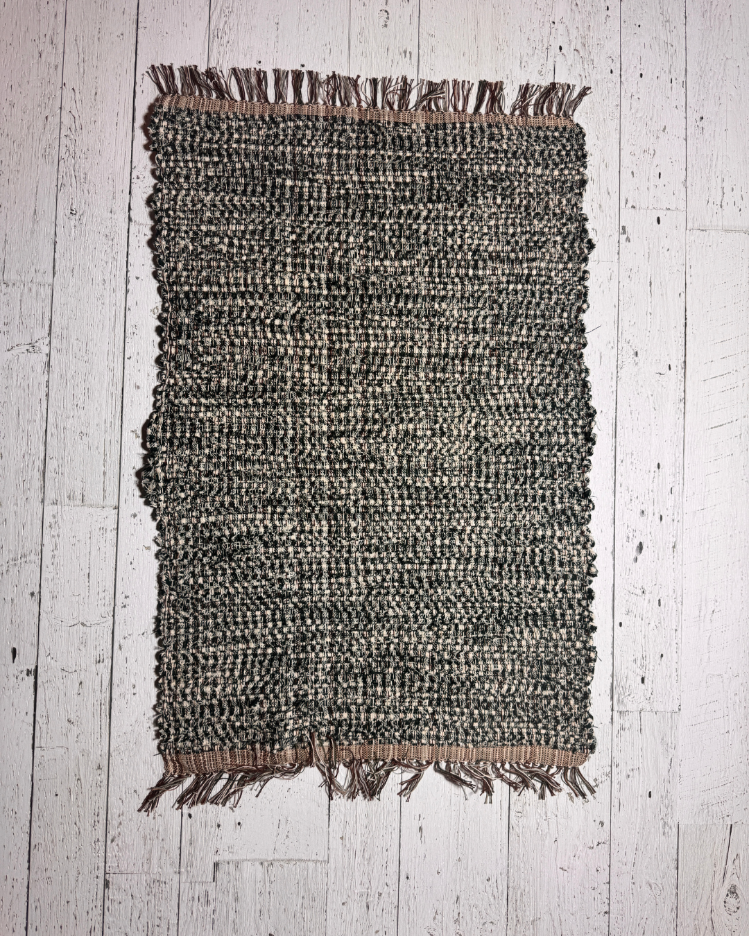 Wool Handmade Rug 25" x 36" Brown, Cream, Green