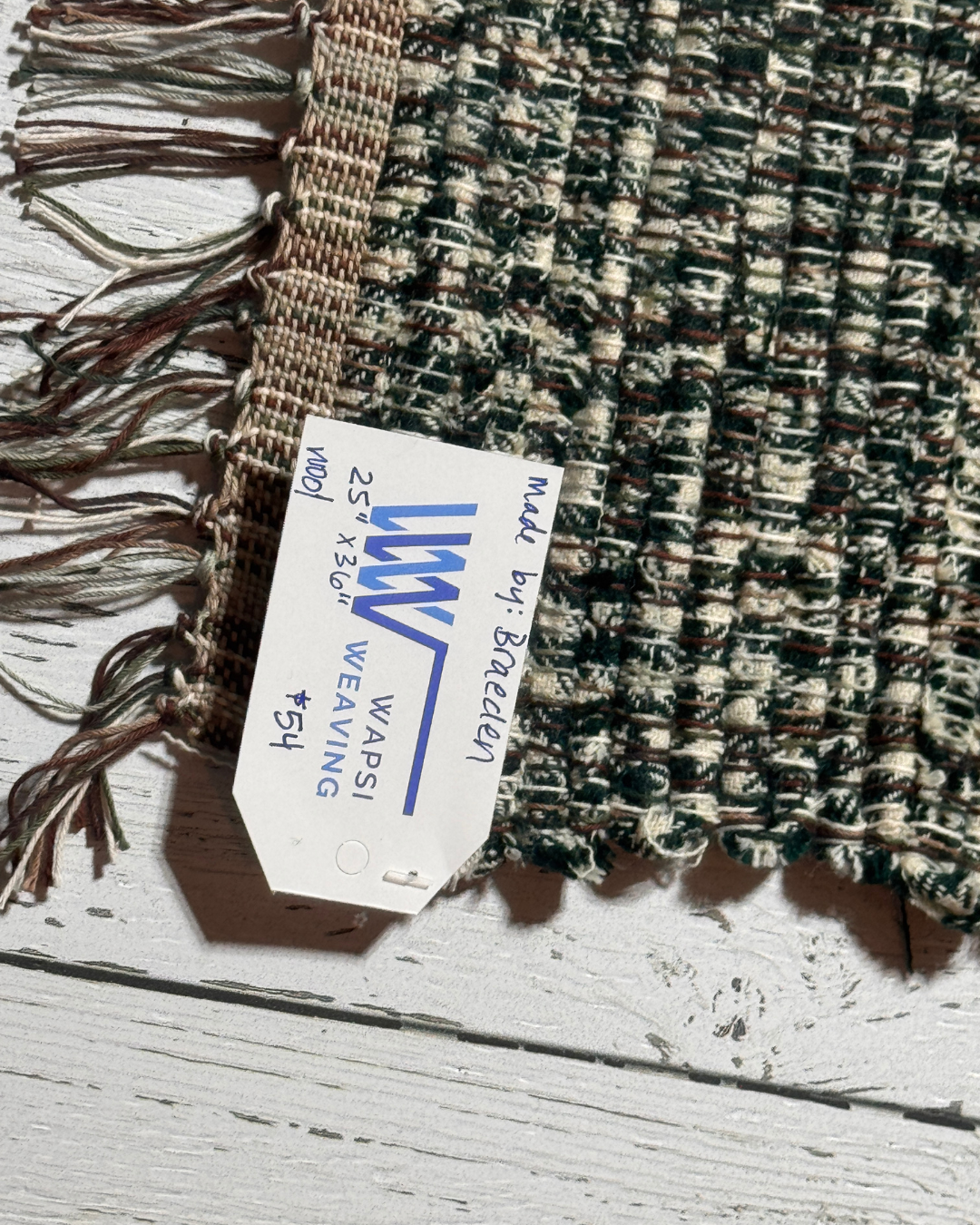 Wool Handmade Rug 25" x 36" Brown, Cream, Green