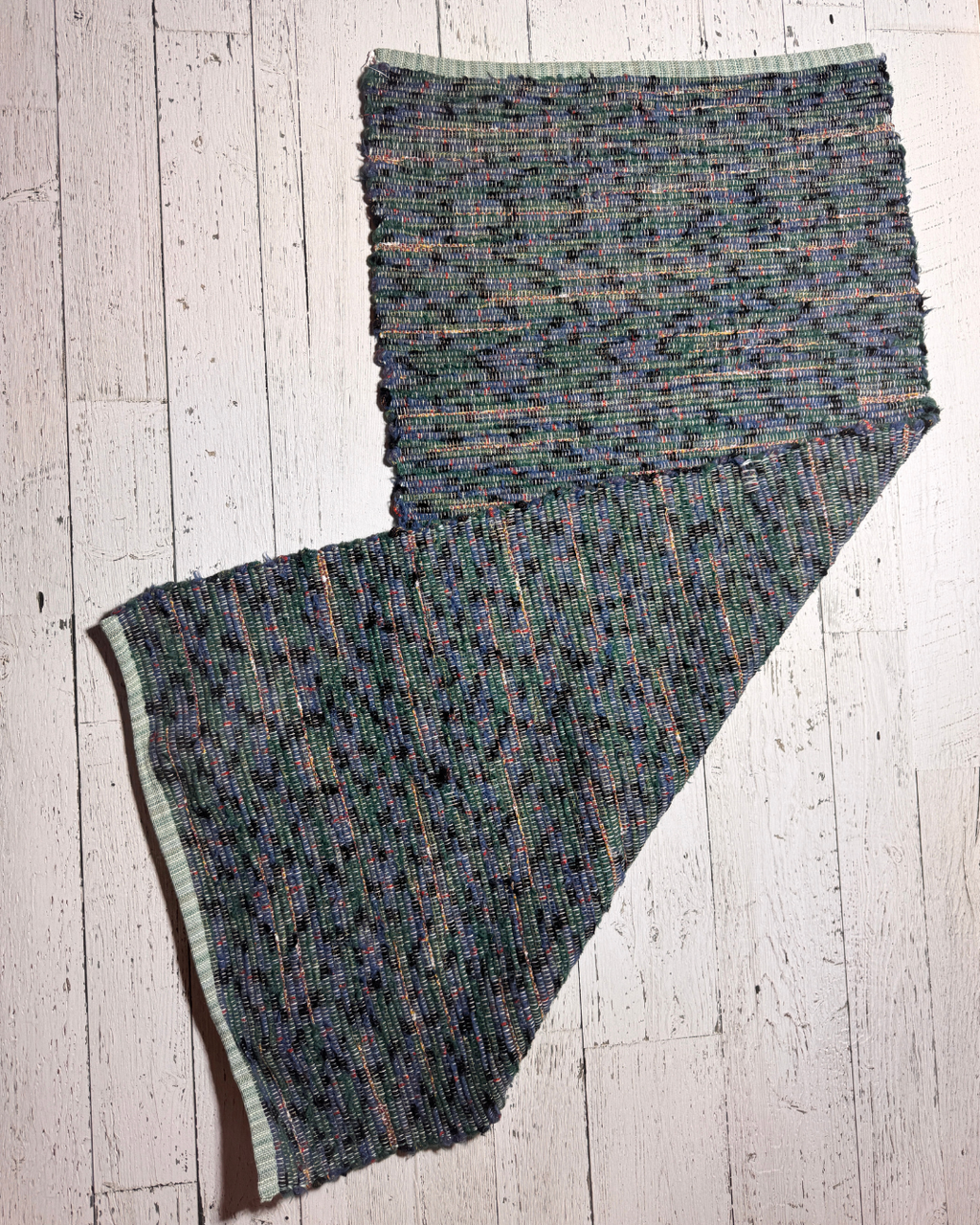 Wool Selvedge Handmade Rug 25" x 55" Blue, Green, Multicolor