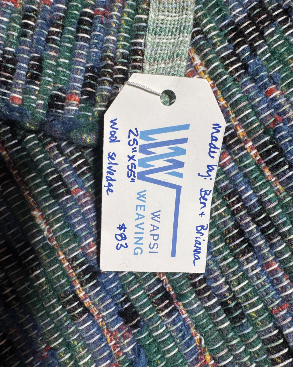Wool Selvedge Handmade Rug 25" x 55" Blue, Green, Multicolor