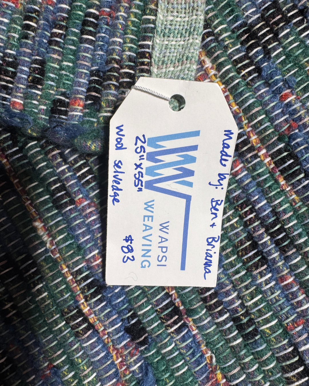 Wool Selvedge Handmade Rug 25" x 55" Blue, Green, Multicolor