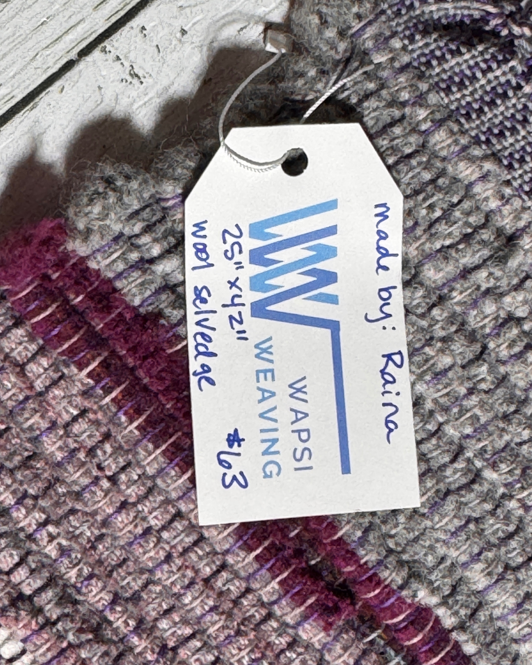 Wool Selvedge Handmade Rug 25" x 42" Grey, Pink, Fuchsia