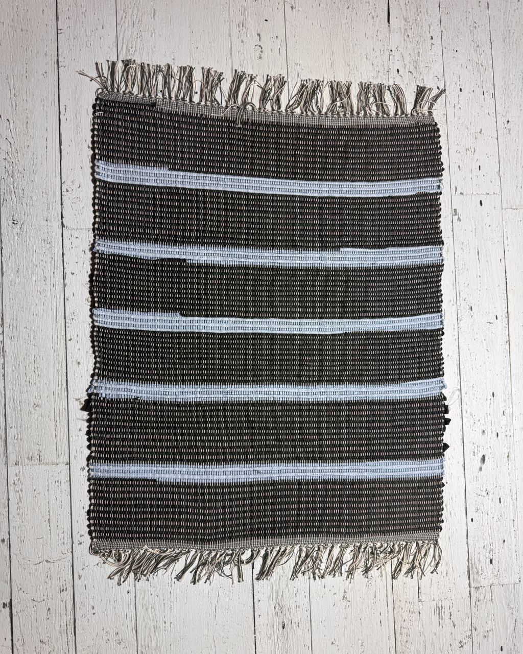 Fabric Handmade Rug 25" x 29" Black, Baby Blue, Grey