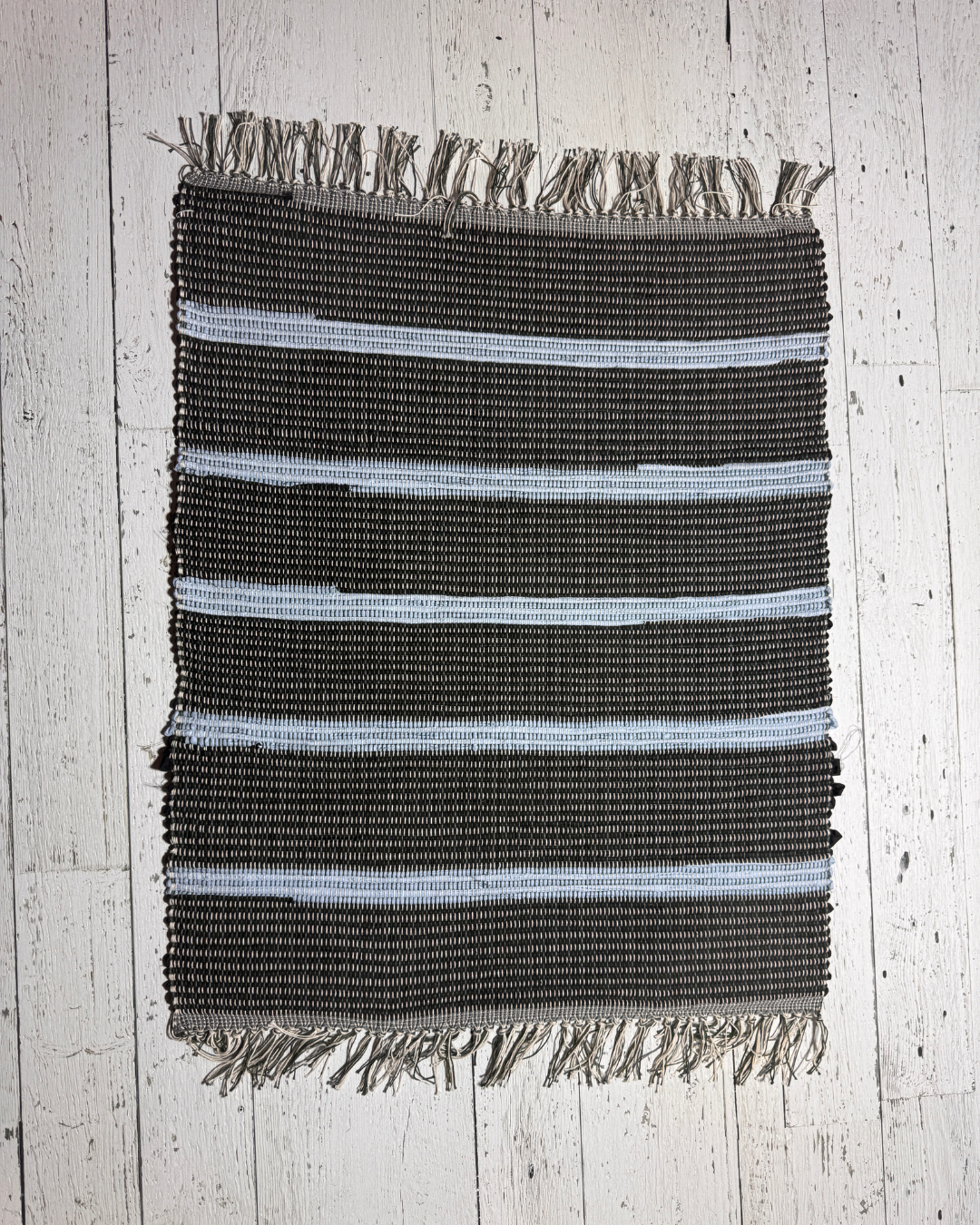 Fabric Handmade Rug 25" x 29" Black, Baby Blue, Grey