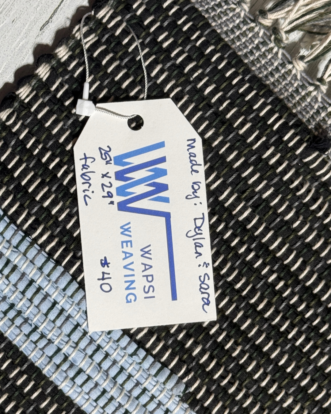 Fabric Handmade Rug 25" x 29" Black, Baby Blue, Grey