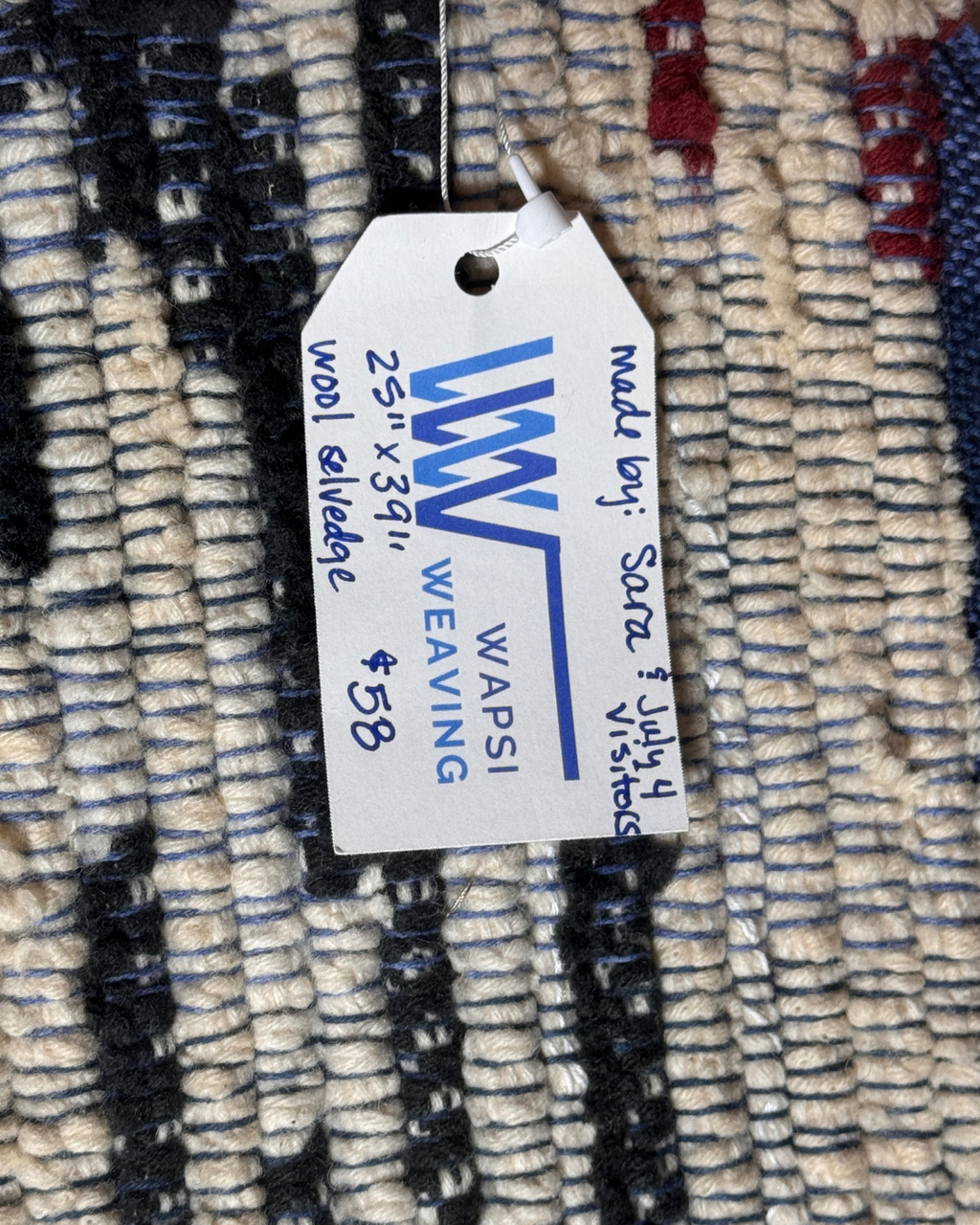 Wool Selvedge Handmade Rug 25" x 39" Navy, Burgundy, Tan