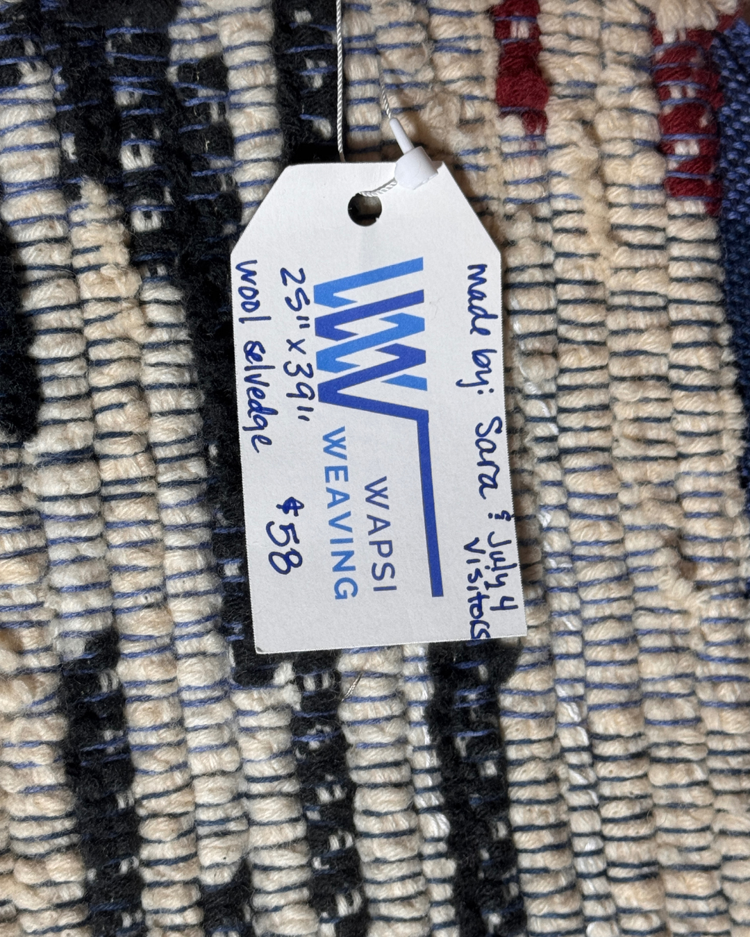 Wool Selvedge Handmade Rug 25" x 39" Navy, Burgundy, Tan