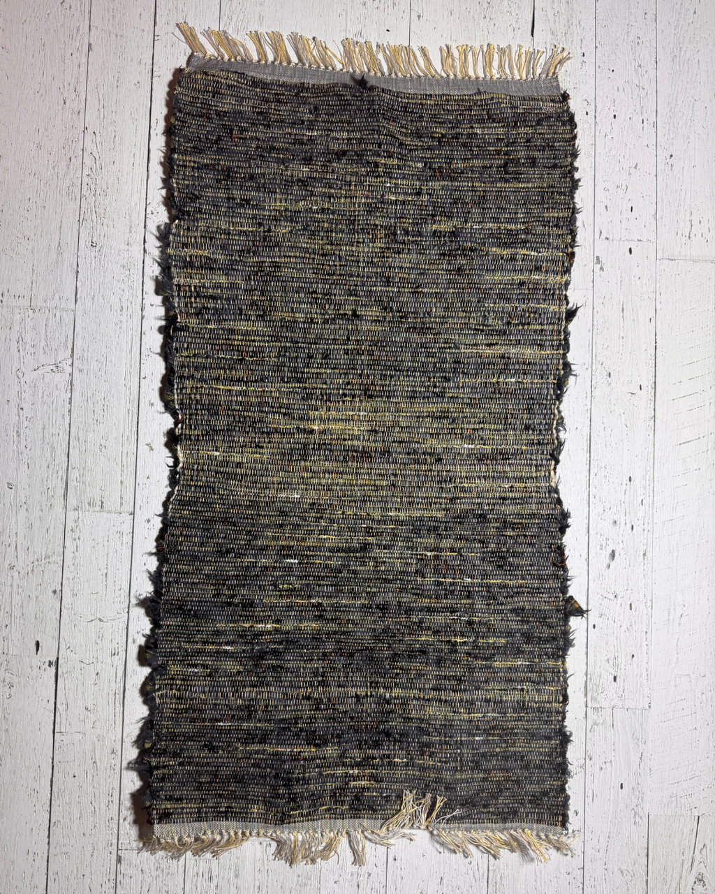 Wool Selvedge Handmade Rug 25” x 46” Charcoal, Yellow, Multicolor