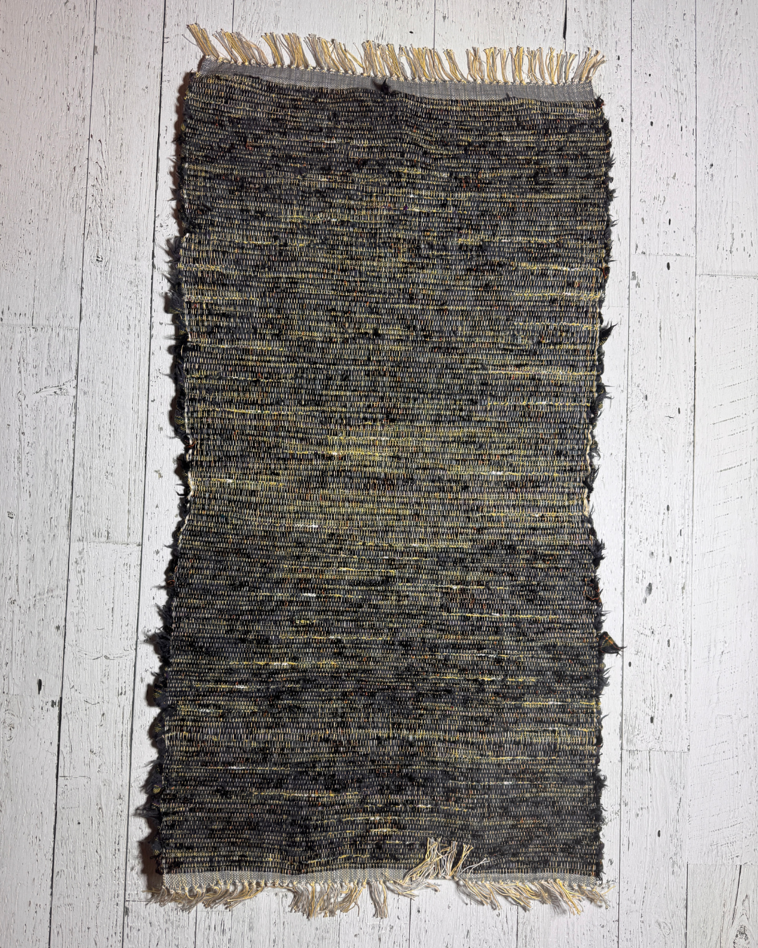 Wool Selvedge Handmade Rug 25” x 46” Charcoal, Yellow, Multicolor