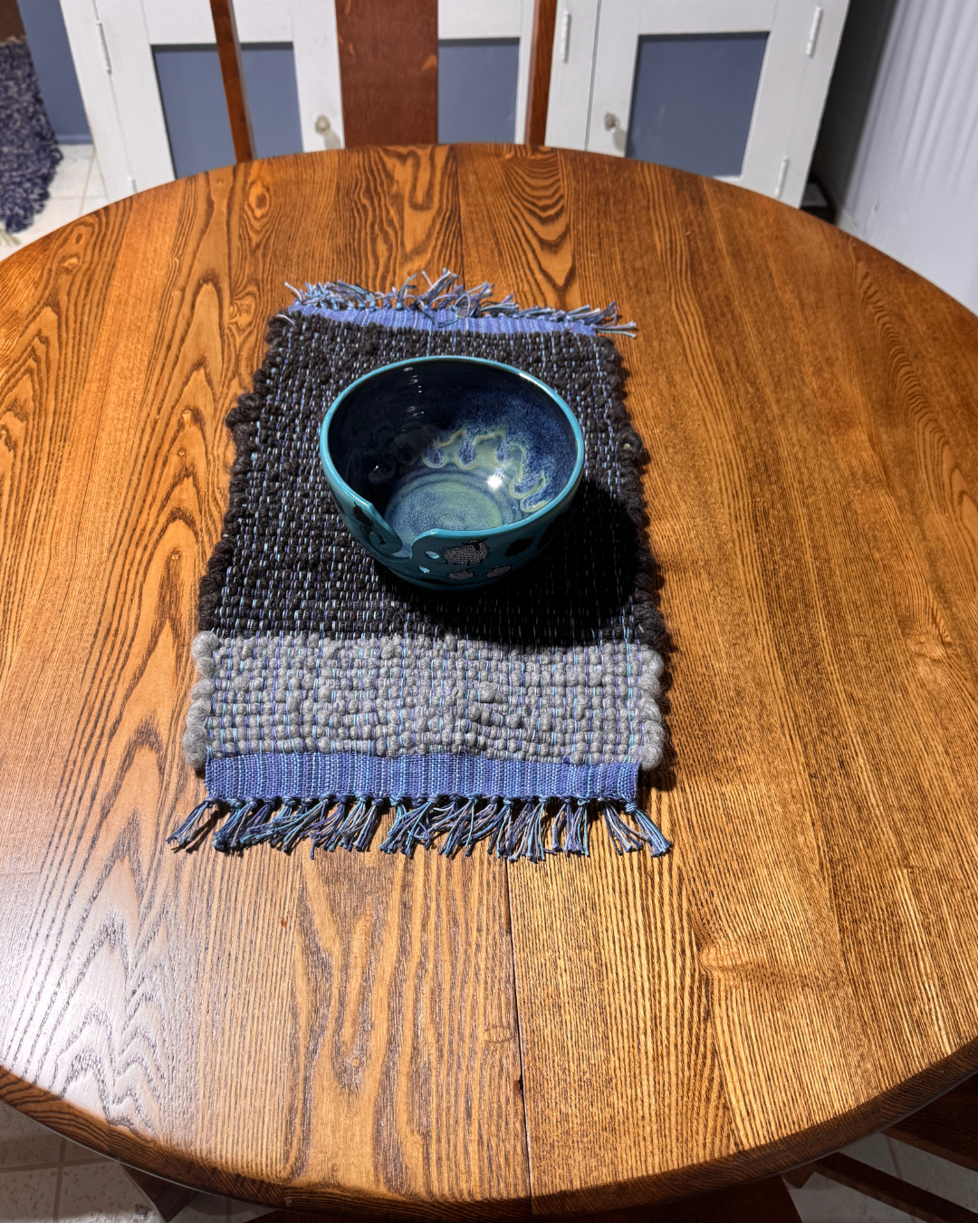 Wool Handmade Table Runner 19" x1 2" Charcoal, Gray, Purple