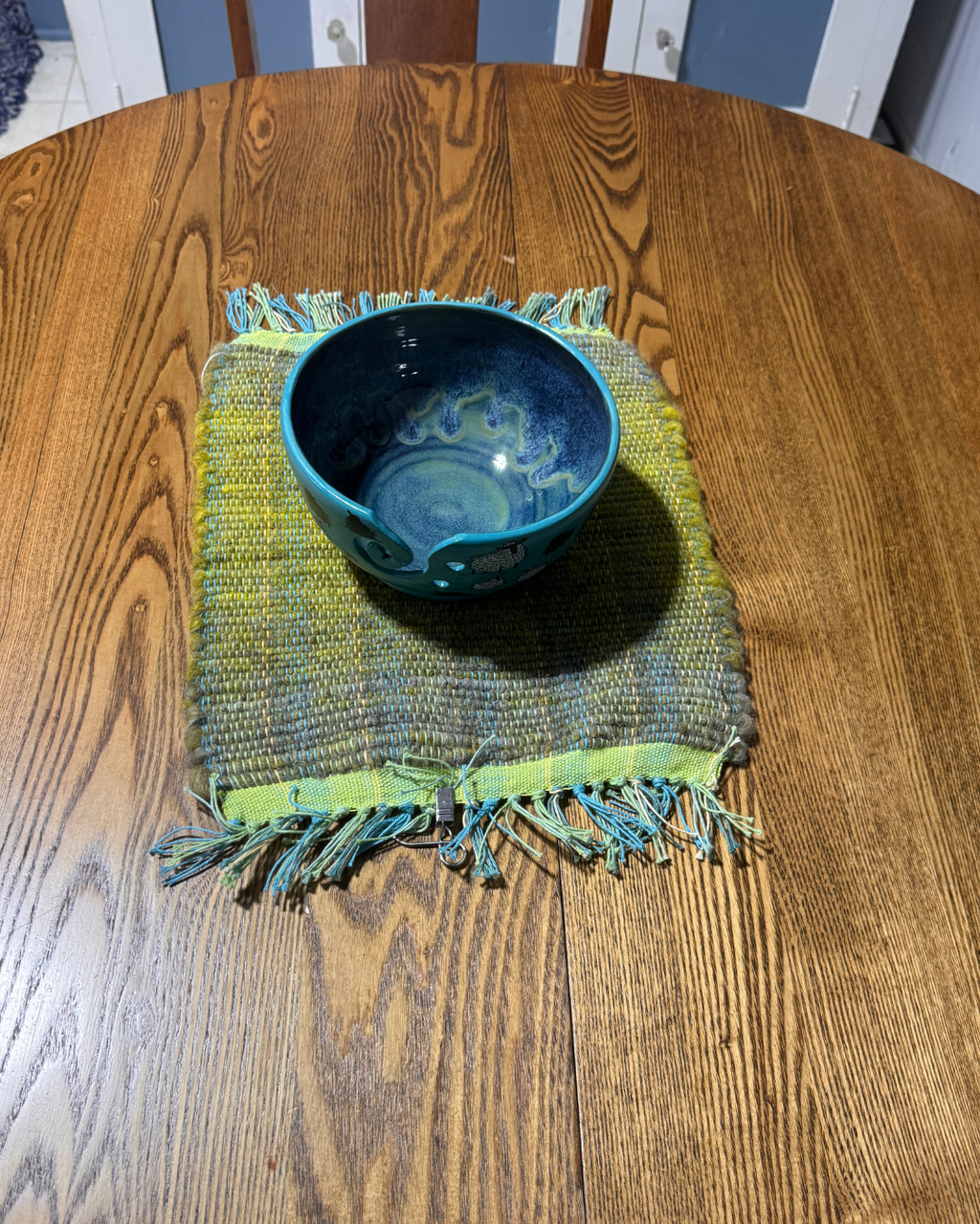 Alpaca Handmade Table Runner 12" x 13" Lime & Teal