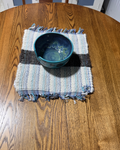 Wool Handmade Table Runner 15" x 13" White, Blue & Teal Accents