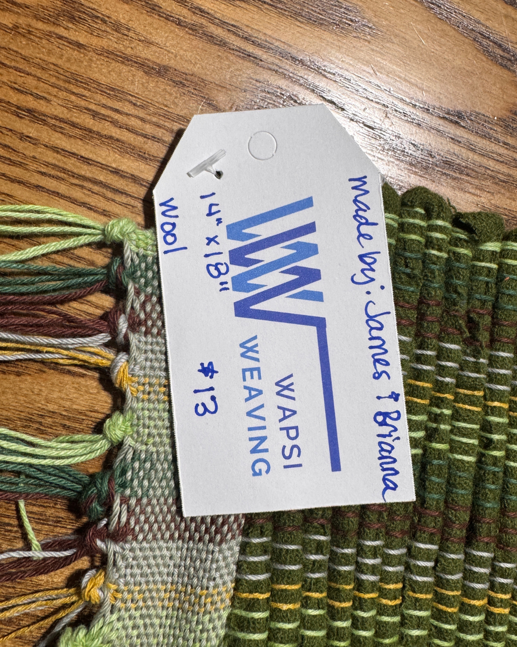 Wool Handmade Table Runner 14" x 18" Olive, Green & Brown