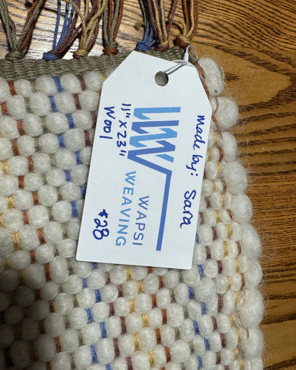 Wool Handmade Table Runner 11" x 23"  Cream, Yellow, Brown & Blue