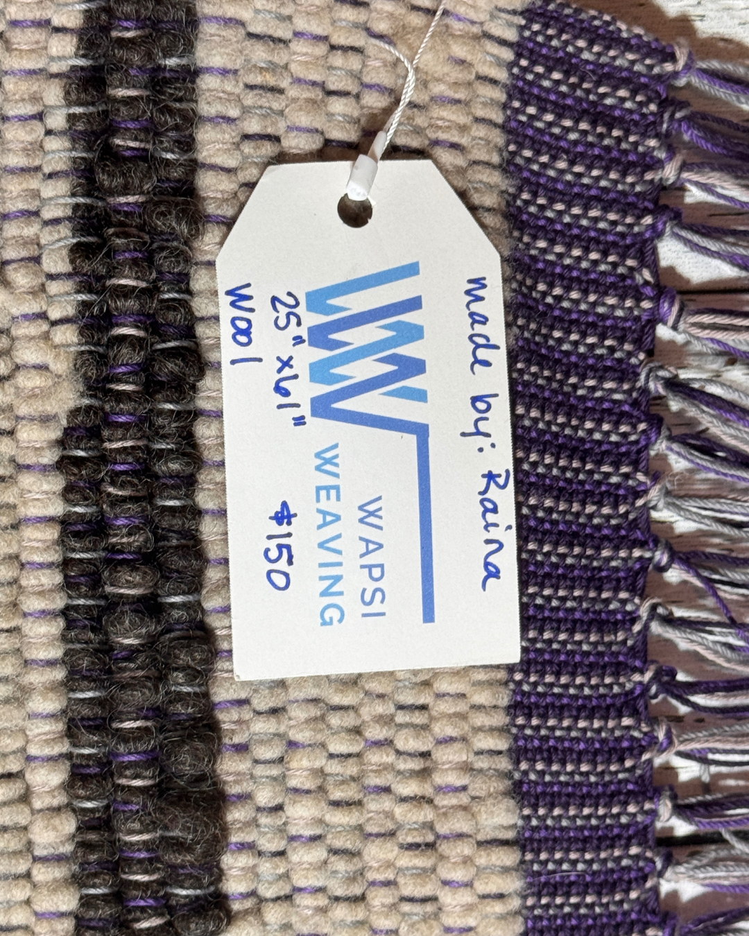 Wool Handmade Rug 25" x 61" Tan, Charcoal, Purple